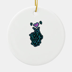 Beautiful Skeleton Hands With A Heart Signal For H Ceramic Ornament