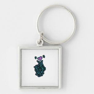 Beautiful Skeleton Hands With A Heart Signal For H Key Ring