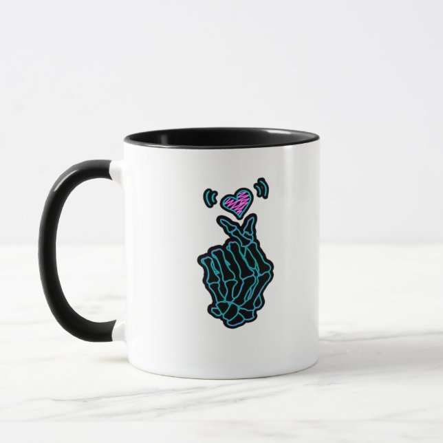 Beautiful Skeleton Hands With A Heart Signal For H Mug (Left)