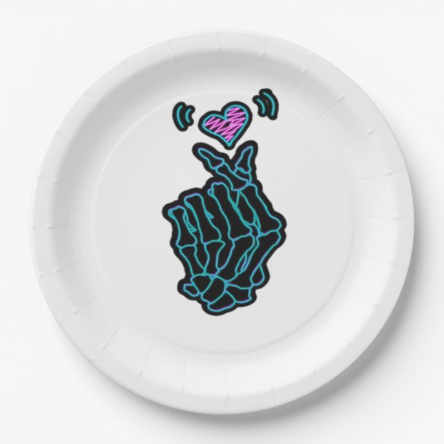 Beautiful Skeleton Hands With A Heart Signal For H Paper Plate (Front)