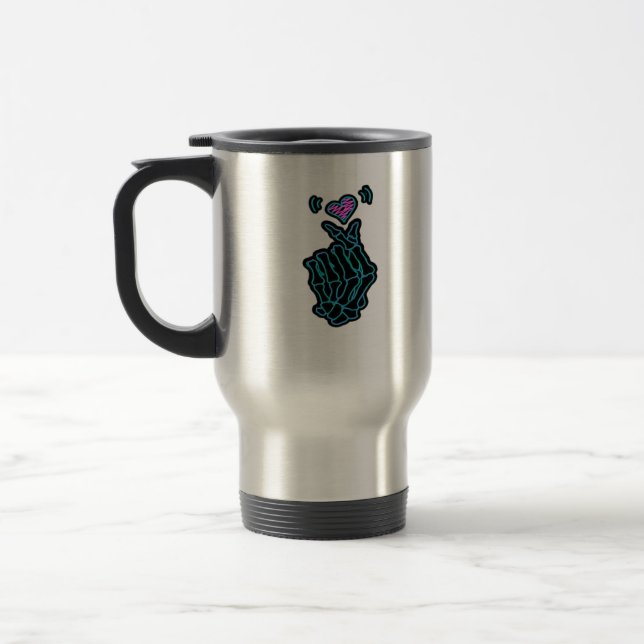 Beautiful Skeleton Hands With A Heart Signal For H Travel Mug (Left)
