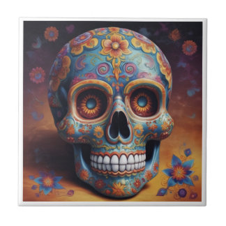 Beautiful Skull - dia de Los muertos Ceramic Tile