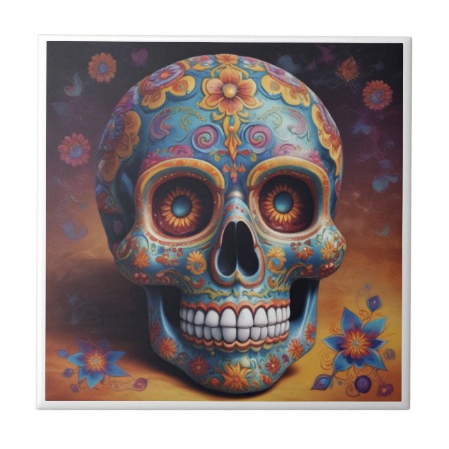 Beautiful Skull - dia de Los muertos Ceramic Tile (Front)