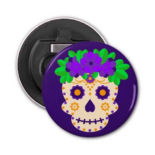 Beautiful Skull with Flowers Día de los Muertos Bottle Opener (Front)