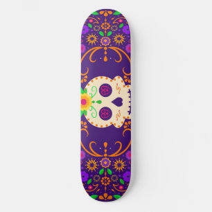 Beautiful Skull with Flowers Día de los Muertos Skateboard
