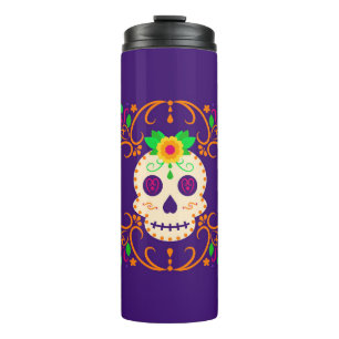 Beautiful Skull with Flowers Día de los Muertos Thermal Tumbler