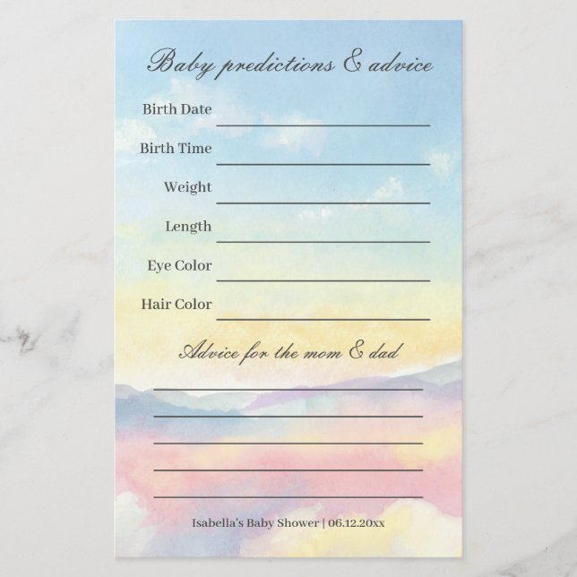 Beautiful Sky and Clouds Baby Shower Guessing Game (Front)