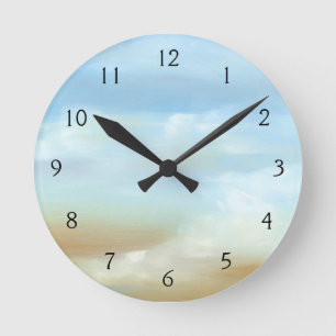 Beautiful Skyscape with Fluffy Clouds Round Clock