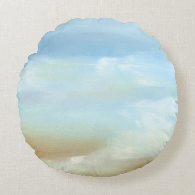 Beautiful Skyscape with Fluffy Clouds Round Cushion (Front)