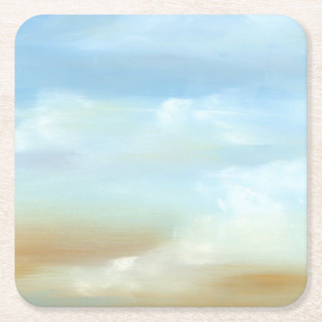 Beautiful Skyscape with Fluffy Clouds Square Paper Coaster (Front)