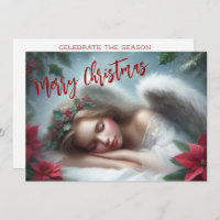 Beautiful sleeping angel with Poinsettias