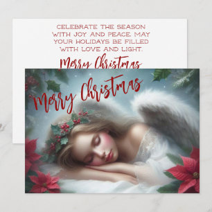 Beautiful sleeping angel with Poinsettias  Holiday Card