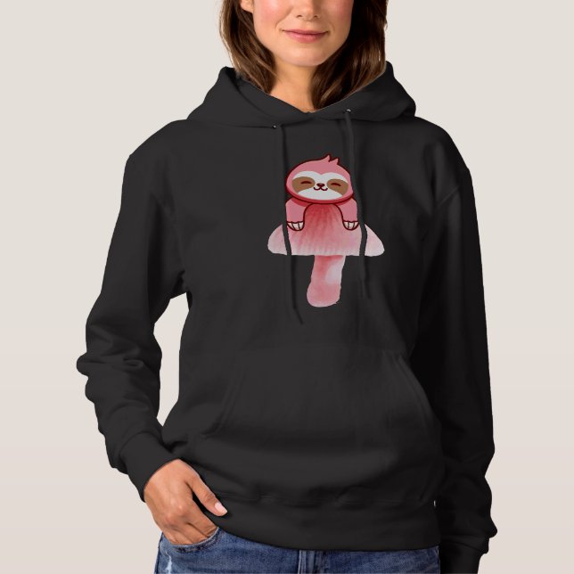 Beautiful Sloth And Pink Mushroom Art Hoodie (Front)