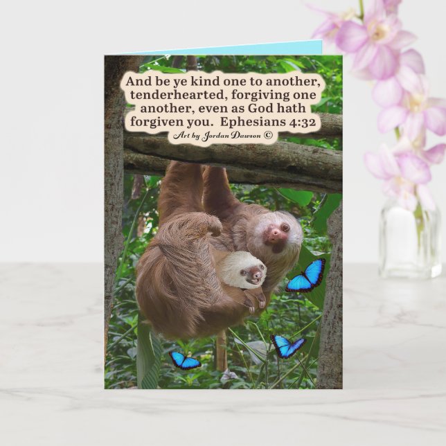 Beautiful Sloth Scripture: Ephesians 4:32 Card (Orchid)