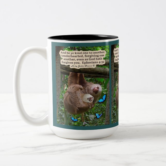 Beautiful Sloth Scripture: Ephesians 4:32 Two-Tone Coffee Mug (Left)