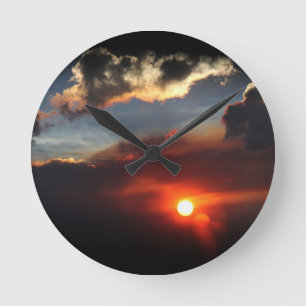 beautiful smokey sunset photo round clock
