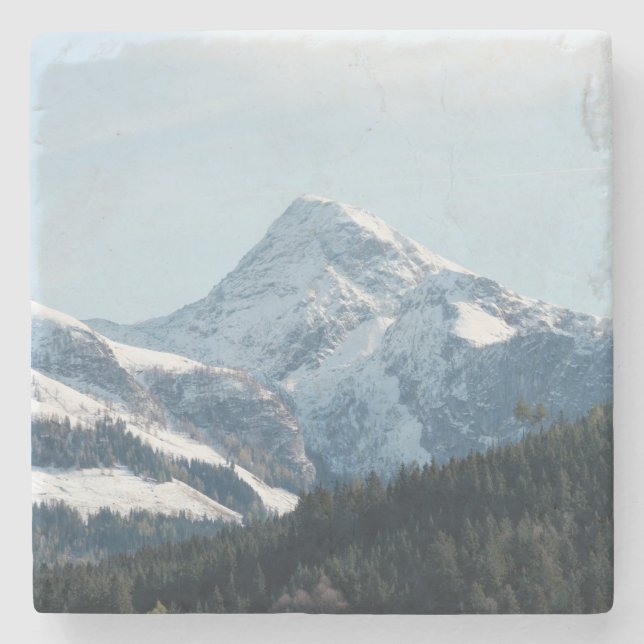 Beautiful Snow Covered Mountains Stone Coaster (Front)
