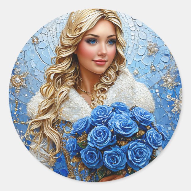 Beautiful Snow Maiden Classic Round Sticker (Front)