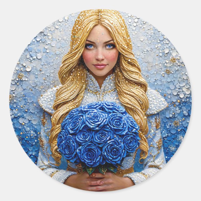 Beautiful Snow Maiden Classic Round Sticker (Front)