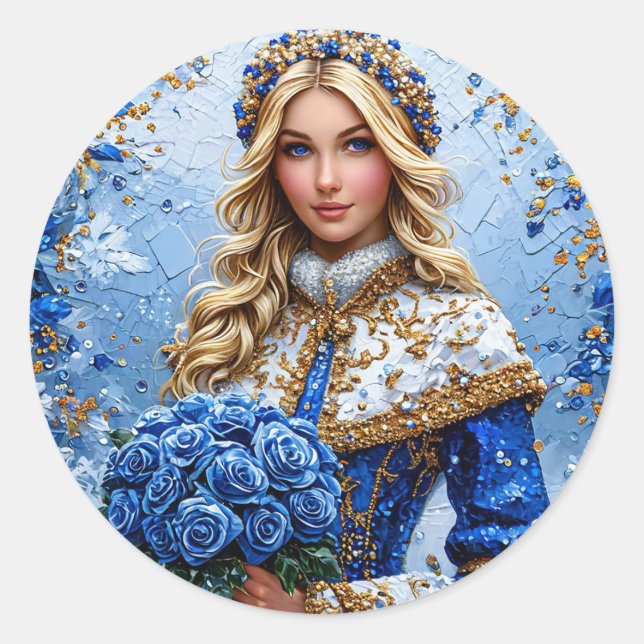Beautiful Snow Maiden Classic Round Sticker (Front)