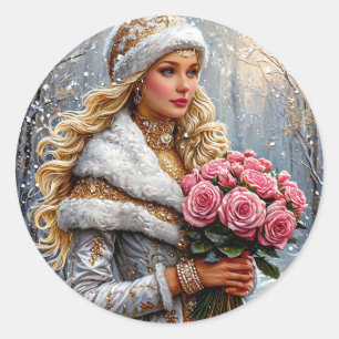 Beautiful Snow Maiden Classic Round Sticker