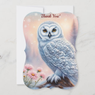 Beautiful Snow Owl, pink flowers. Editable name