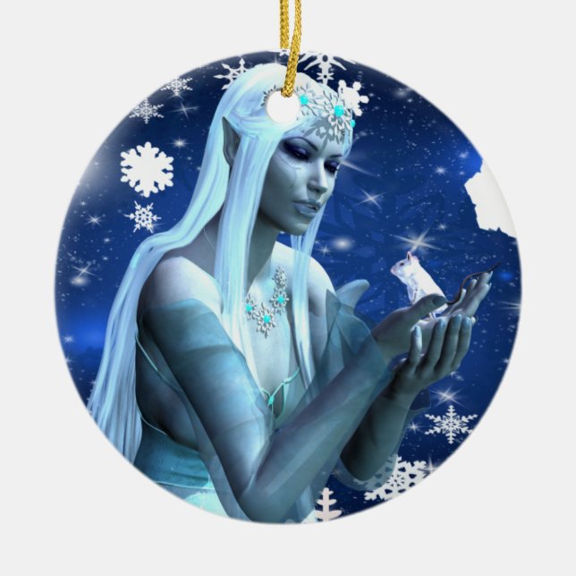 Beautiful Snow Queen Ceramic Ornament (Front)