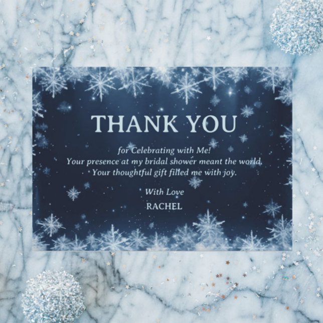 Beautiful Snowflake Blue Winter Bridal Shower Thank You Card (Creator Uploaded)