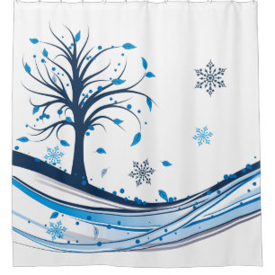 Beautiful Snowflake Winter Tree Blue and White Shower Curtain