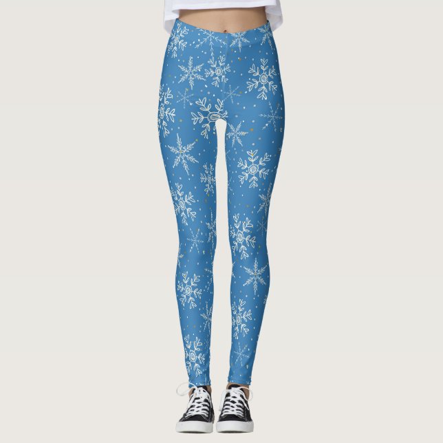 Beautiful Snowflakes on Blue Pattern Leggings (Front)