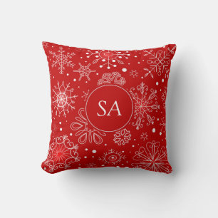 Beautiful Snowflakes on Red Background Christmas Cushion