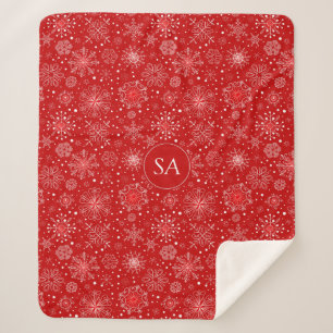 Beautiful Snowflakes on Red Background Christmas Sherpa Blanket