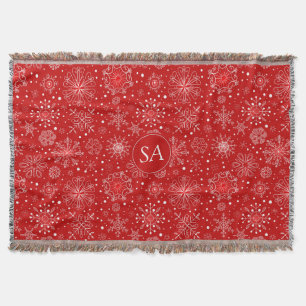 Beautiful Snowflakes on Red Background Christmas Throw Blanket