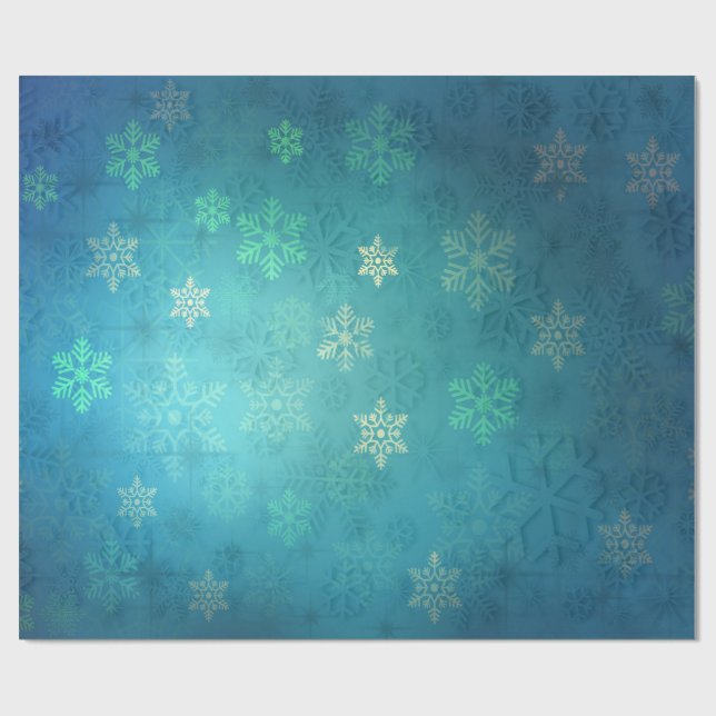 Beautiful Snowflakes on Shades of Blue-Green Wrapping Paper (Flat)