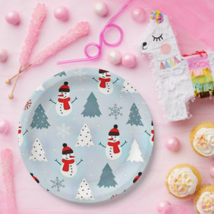 Beautiful Snowman Christmas Tree Christmas Party Paper Plate