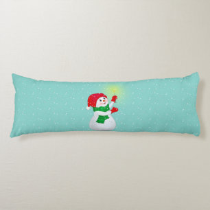Beautiful Snowman on Light Teal Body Pillow