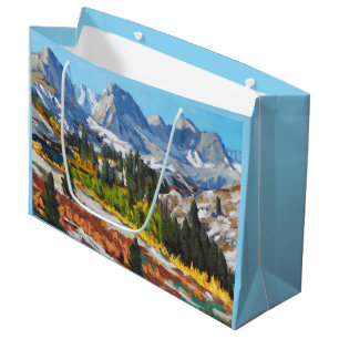 Beautiful Snowy Day Orange Yellow Blue Red Large Gift Bag