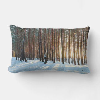 Beautiful snowy forest view lumbar cushion