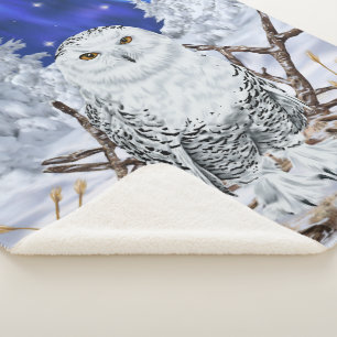 Beautiful Snowy Owl in Snow Print Sherpa Blanket