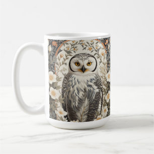 Beautiful Snowy Owl William Morris Inspired Coffee Mug