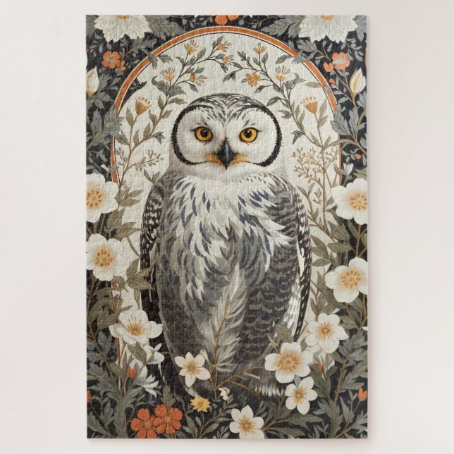 Beautiful Snowy Owl William Morris Inspired Jigsaw Puzzle (Vertical)