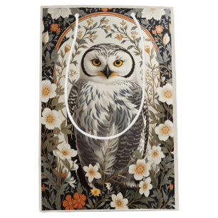 Beautiful Snowy Owl William Morris Inspired Medium Gift Bag