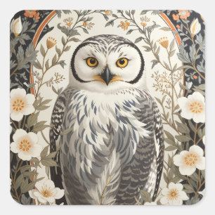 Beautiful Snowy Owl William Morris Inspired Square Sticker