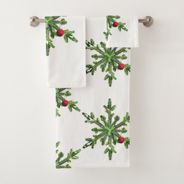 Beautiful Snowy Pine Snowflake Christmas Bath Towel Set (Insitu)