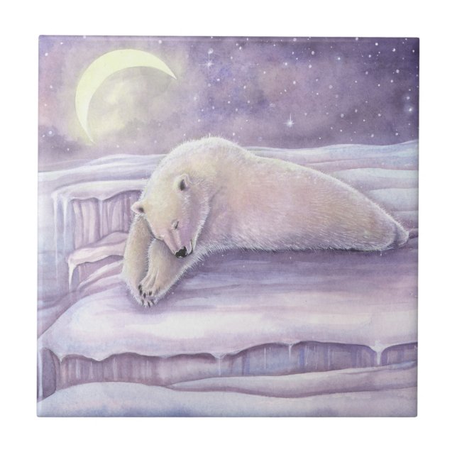 Beautiful Snuggly Sleeping Polar Bear Artwork Tile (Front)