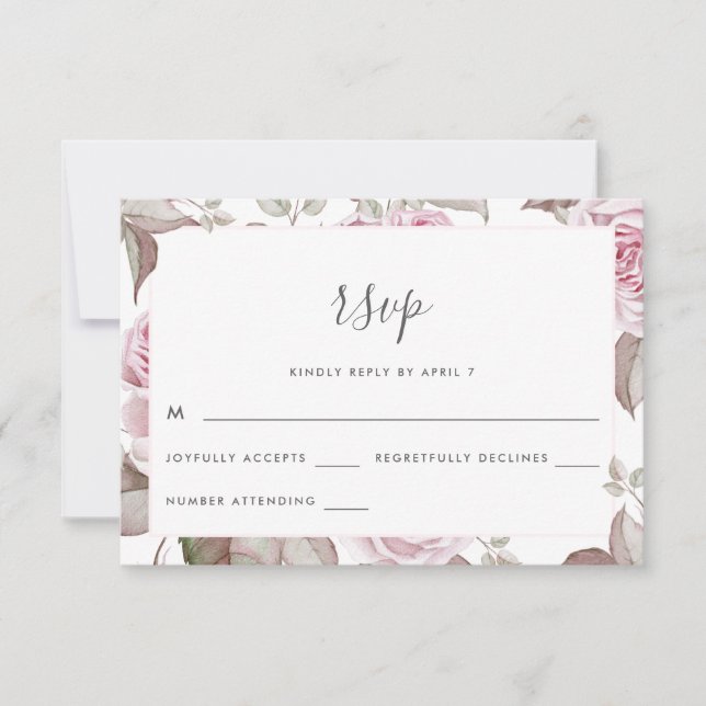 Beautiful Soft Blush Roses Wedding Rsvp Card (Front)
