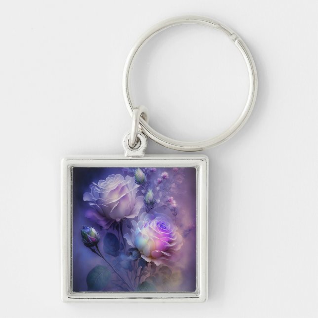 Beautiful Soft Focus Light Spectrum Roses Key Ring (Front)