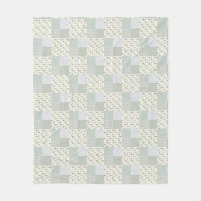Beautiful soft green patchwork design fleece blanket (Front)
