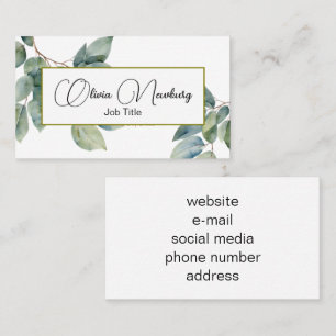 Beautiful soft green teal botanical calligraphy business card