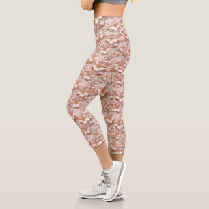 Beautiful Soft Pink Pastel Floral Capri Leggings